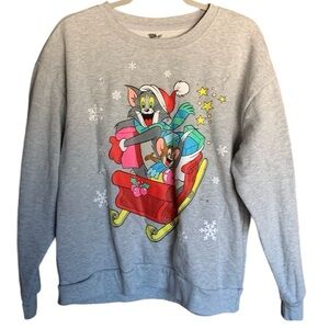 Tom & Jerry crewneck gray pullover sweatshirt size Juniors large 11 - 13 holiday